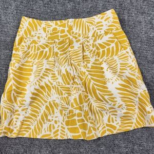 Loft Skirt Womens Size 4 Linen Blend A Line Yellow White Floral Palm Pleats